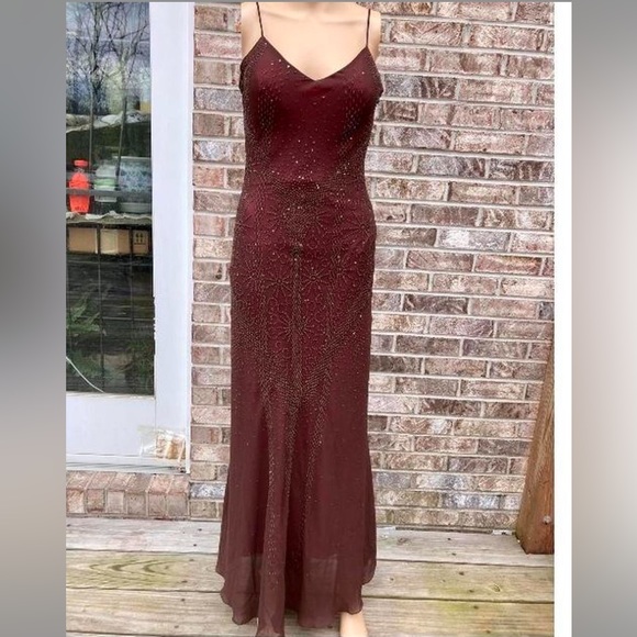 Goth Burgundy & Brown Beaded Overlay Prom Dress - Picture 2 of 8